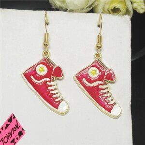 Betsey Johnson Red Enamel Retro Canvas Sneaker Earrings
